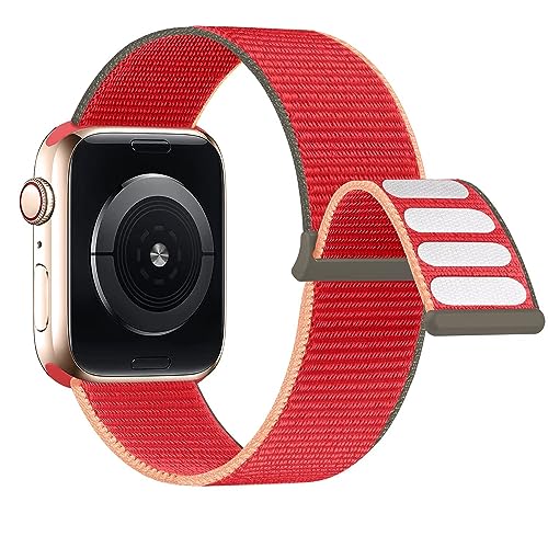 Lobnhot Nylon Armband kompatibel mit Apple Watch Armband 44mm 42mm 45mm 46mm, Verstellbares Sport Armband kompatibel für iWatch Series 10 9 8 7 SE 6 5 4 3 2 1, Erdbeere von Lobnhot