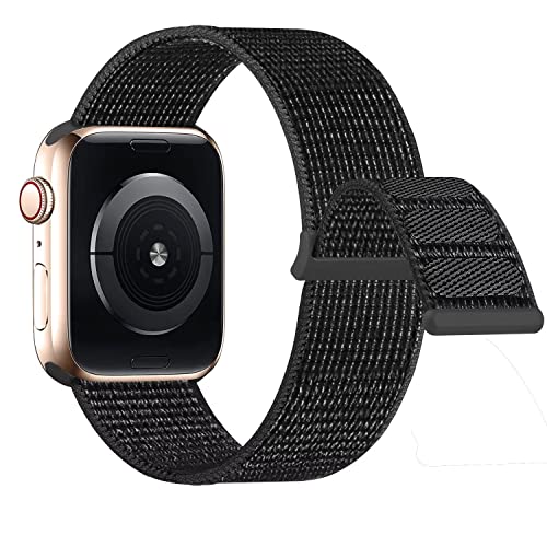 Lobnhot Nylon Armband kompatibel mit Apple Watch Armband 44 mm 42 mm 45mm, Verstellbares Sport Armband kompatibel für iWatch Series 7 SE 6 5 4 3 2 1 (42/44/45mm-Reflektor Schwarz) von Lobnhot