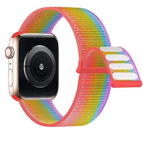 Lobnhot Nylon Armband kompatibel mit Apple Watch Armband 44 mm 42 mm 45mm, Verstellbares Sport Armband kompatibel für iWatch Series 7 SE 6 5 4 3 2 1 (42/44/45mm-Regenbogen) von Lobnhot