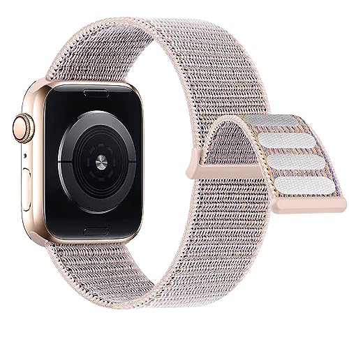 Lobnhot Nylon Armband kompatibel mit Apple Watch Armband 44 mm 42 mm 45mm, Verstellbares Sport Armband kompatibel für iWatch Series 7 SE 6 5 4 3 2 1 (42/44/45mm-Rosa Sand) von Lobnhot