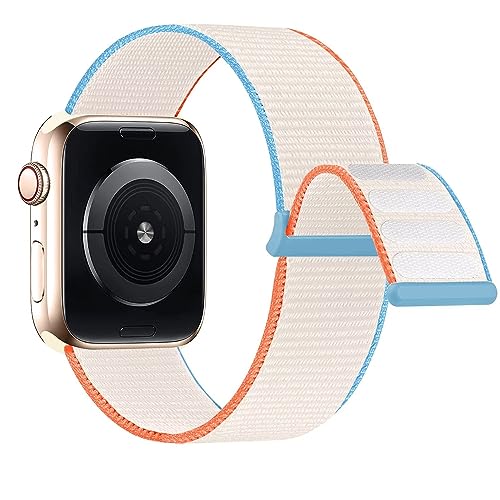 Lobnhot Nylon Armband kompatibel mit Apple Watch Armband 44mm 40mm 38mm 42mm 41mm 45mm, Verstellbares Sport Armband kompatibel für iWatch Series 7 SE 6 5 4 3 2 1 (42/44/45mm, Creme) von Lobnhot