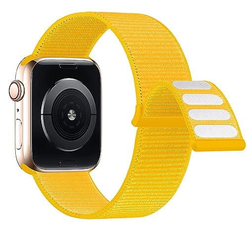 Lobnhot Nylon Armband kompatibel mit Apple Watch Armband 44mm 42mm 45mm, Verstellbares Sport Armband kompatibel für iWatch Series 7 SE 6 5 4 3 2 1 (42/44/45mm-Gelb) von Lobnhot