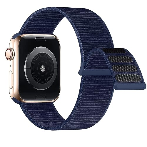 Lobnhot Nylon Armband kompatibel mit Apple Watch Armband 44mm 42mm 45mm, Verstellbares Sport Armband kompatibel für iWatch Series 7 SE 6 5 4 3 2 1 (42/44/45mm-Mitternachts blau) von Lobnhot