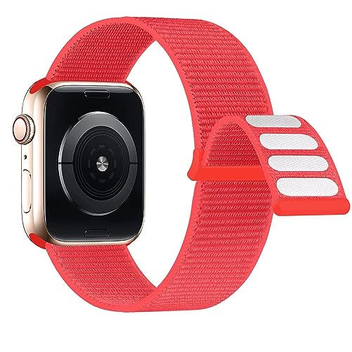 Lobnhot Nylon Armband kompatibel mit Apple Watch Armband 44mm 42mm 45mm, Verstellbares Sport Armband kompatibel für iWatch Series 7 SE 6 5 4 3 2 1 (42/44/45mm-rot) von Lobnhot