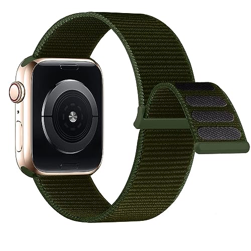 Lobnhot Nylon Armband kompatibel mit Apple Watch Armband grün 40mm 38mm 41mm, Verstellbares Sport Armband kompatibel für iWatch Series 7 SE 6 5 4 3 2 1 (38/40/41mm-Cargo Khaki) von Lobnhot