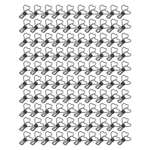 100 pcs herzförmige Metalldokument-Clip-Clips mit Ausschnittsdesign, kleine Bürodokumentclips zum Organisieren von Papierenzertifikaten Notizen (Schwarz) von Loboo Idea