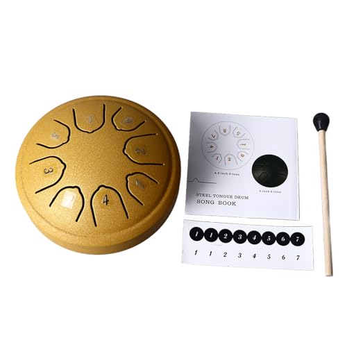 Trommel aus Kohlenstoffstahl, 8-Note-Handpan-Instrument, C-Trommel für Meditationsmeditation, tragbare Stahlzungentrommel, Anfänger-Percussion-Instrument, Mini-Handpan für (Gold) von Loboo Idea