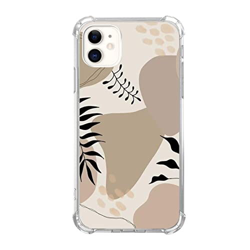 Beige Ästhetische Pflanze Hülle Kompatibel mit iPhone 12 und iPhone 12 Pro, Minimalistische Blatt Abstrakte Kunst Hülle für iPhone 12/12 Pro, Trendy Cool TPU Bumper Phone Cover Case von Lobtseyrem