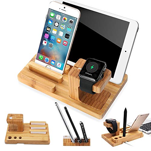 Bambus Holz Ladestand Aufladung Docking Station / Cradle / Halter / Ladegerät Stand / Handy Halterung Compatible iPhone XS MAX XR X 8 7 6S Plus iPad von Lobwerk