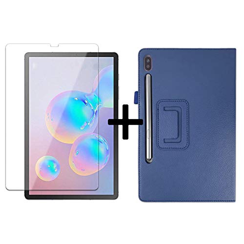 Lobwerk 2in1 Set für Samsung Galaxy Tab S6 10.5 T860 T865 mit Cover Auto Sleep/Wake Ruhenodus + Schutzfolie Hülle Smart Case Hartglas Blau von Lobwerk