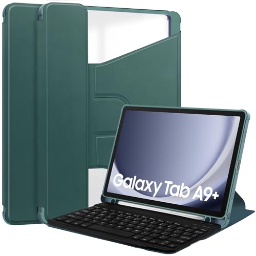 Lobwerk 3in1 Bluetooth Tastatur (Schwarz) + Maus (Schwarz) + Cover für Samsung Galaxy Tab A9+ Plus 2023 X210 X215 11 Zoll Zoll Case Schutz Hülle Tasche Keyboard von Lobwerk
