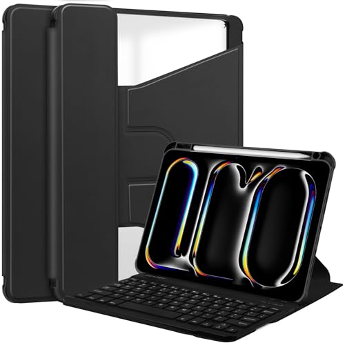 Lobwerk 3in1 Bluetooth Tastatur (Schwarz m. Beleuchtung) + Maus (Schwarz) + Cover für Apple iPad Pro 11 2024 M4 5. Generation 11 Zoll Case Schutz Hülle Tasche Keyboard von Lobwerk