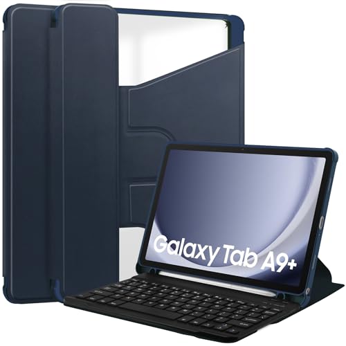 Lobwerk 3in1 Bluetooth Tastatur (Schwarz m. Beleuchtung) + Maus (Schwarz) + Cover für Samsung Galaxy Tab A9+ Plus 2023 X210 X215 11 Zoll Zoll Case Schutz Hülle Tasche Keyboard von Lobwerk