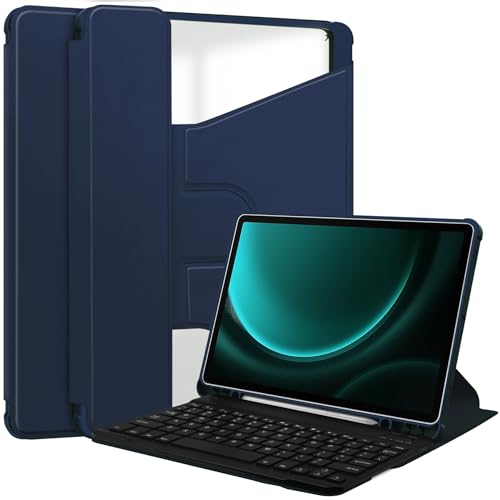 Lobwerk 3in1 Bluetooth Tastatur (Schwarz m. Beleuchtung) + Maus (Schwarz) + Cover für Samsung Galaxy Tab S9+ Plus FE X610/X616 2023 12.4 Zoll Zoll Case Schutz Hülle Tasche Keyboard von Lobwerk