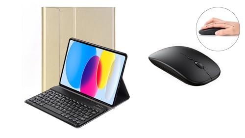 Lobwerk 3in1 Bluetooth Tastatur (Schwarz mit Beleuchtung) + Maus + Cover für Apple iPad 10. Gen 2022 10.9 Zoll Case Schutz Hülle Tasche Keyboard von Lobwerk