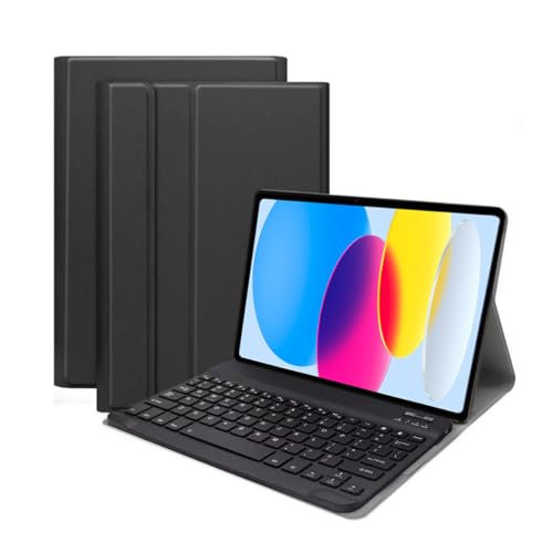 Lobwerk 3in1 Bluetooth Tastatur (Schwarz mit Beleuchtung) + Maus + Cover für Apple iPad 10. Gen 2022 10.9 Zoll Case Schutz Hülle Tasche Keyboard von Lobwerk