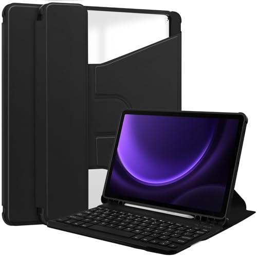 Lobwerk 3in1 Bluetooth Tastatur (Schwarz mit Beleuchtung) + Maus + Cover für Samsung Galaxy Tab S9 FE 2023 X510/SM-X516/SM-X518 10.9 Zoll Zoll Case Schutz Hülle Tasche Keyboard von Lobwerk
