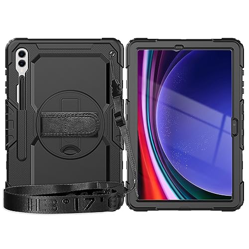 Lobwerk 4in1 Hülle mit Trageschleife für Samsung Galaxy Tab S9 FE Plus+ X610/X616 2023 12.4 Zoll Outdoor Cover Schutz + Ständer von Lobwerk
