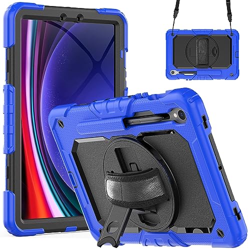 Lobwerk 4in1 Schutzhülle für Samsung Galaxy Tab S9 2023 SM-X710/X716B/X718U Tab S9 FE SM-X510/X516 11 Hard Case + Standfunktion+Tragegurt von Lobwerk