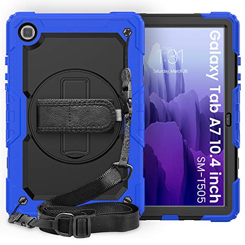 Lobwerk 4in1 Schutzhülle für Samsung Galaxy Tab Samsung Galaxy Tab A7 SM-T500 T505 10.4 Zoll Hard Case + Standfunktion+Tragegurt Blau von Lobwerk