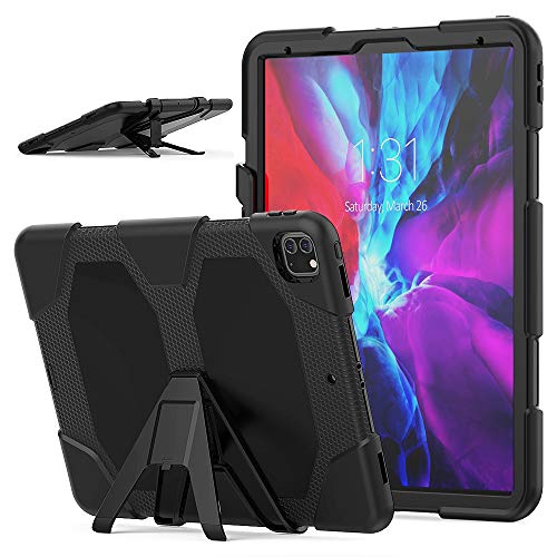 Lobwerk Hülle für Apple iPad Pro 12.9 2020 12,9 Zoll Outdoor Cover mit Displayschutz + Ständer Schwarz von Lobwerk