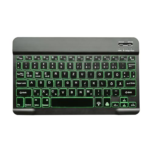 Lobwerk QWERTZ Bluetooth Tastatur mit Beleuchtung Keyboard kabellos USB für ALLE iOS Windows Android Tablets (Schwarz) von Lobwerk