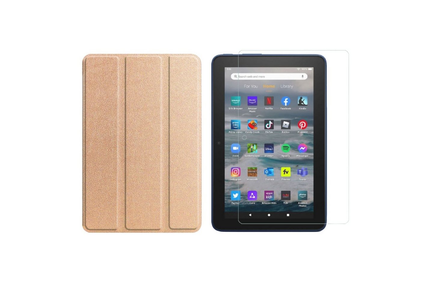 Lobwerk Tablet-Hülle 2in1 Set (Hülle + Glas) für Amazon Kindle Fire 7 12. Generation 2022 7, Wake & Sleep Funktion, Sturzdämpfung, Aufstellfunktion von Lobwerk