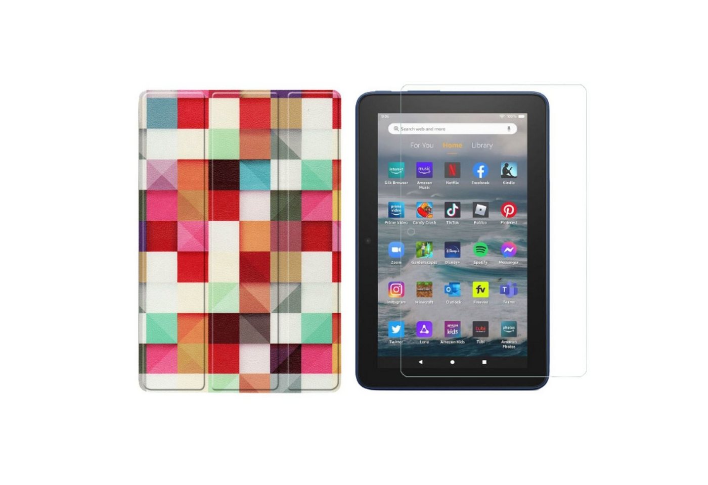 Lobwerk Tablet-Hülle 2in1 Set (Hülle + Glas) für Amazon Kindle Fire 7 12. Generation 2022 7, Wake & Sleep Funktion, Sturzdämpfung, Aufstellfunktion von Lobwerk