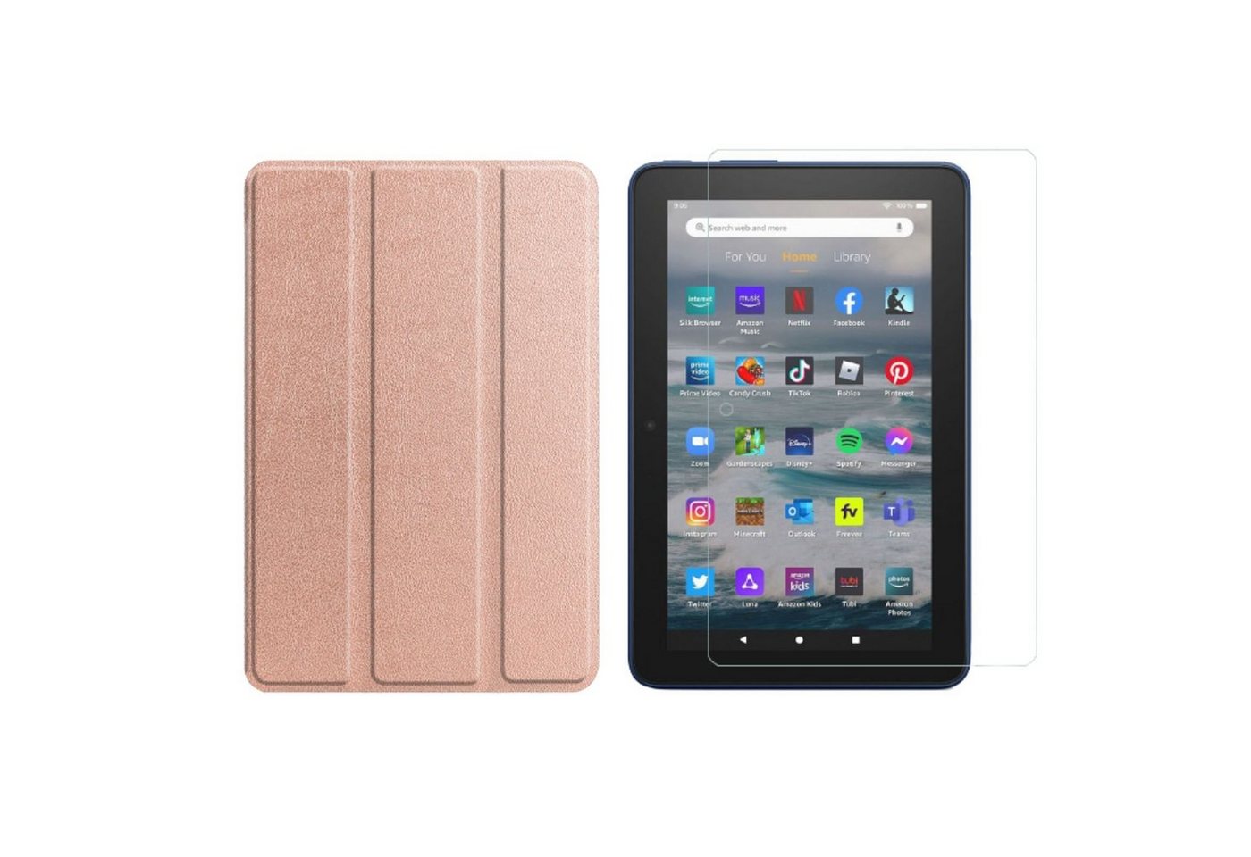 Lobwerk Tablet-Hülle 2in1 Set (Hülle + Glas) für Amazon Kindle Fire 7 12. Generation 2022 7, Wake & Sleep Funktion, Sturzdämpfung, Aufstellfunktion von Lobwerk