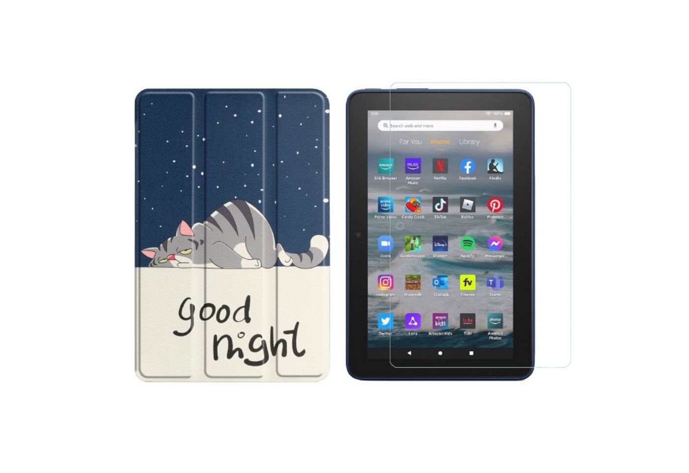 Lobwerk Tablet-Hülle 2in1 Set (Hülle + Glas) für Amazon Kindle Fire 7 12. Generation 2022 7, Wake & Sleep Funktion, Sturzdämpfung, Aufstellfunktion von Lobwerk