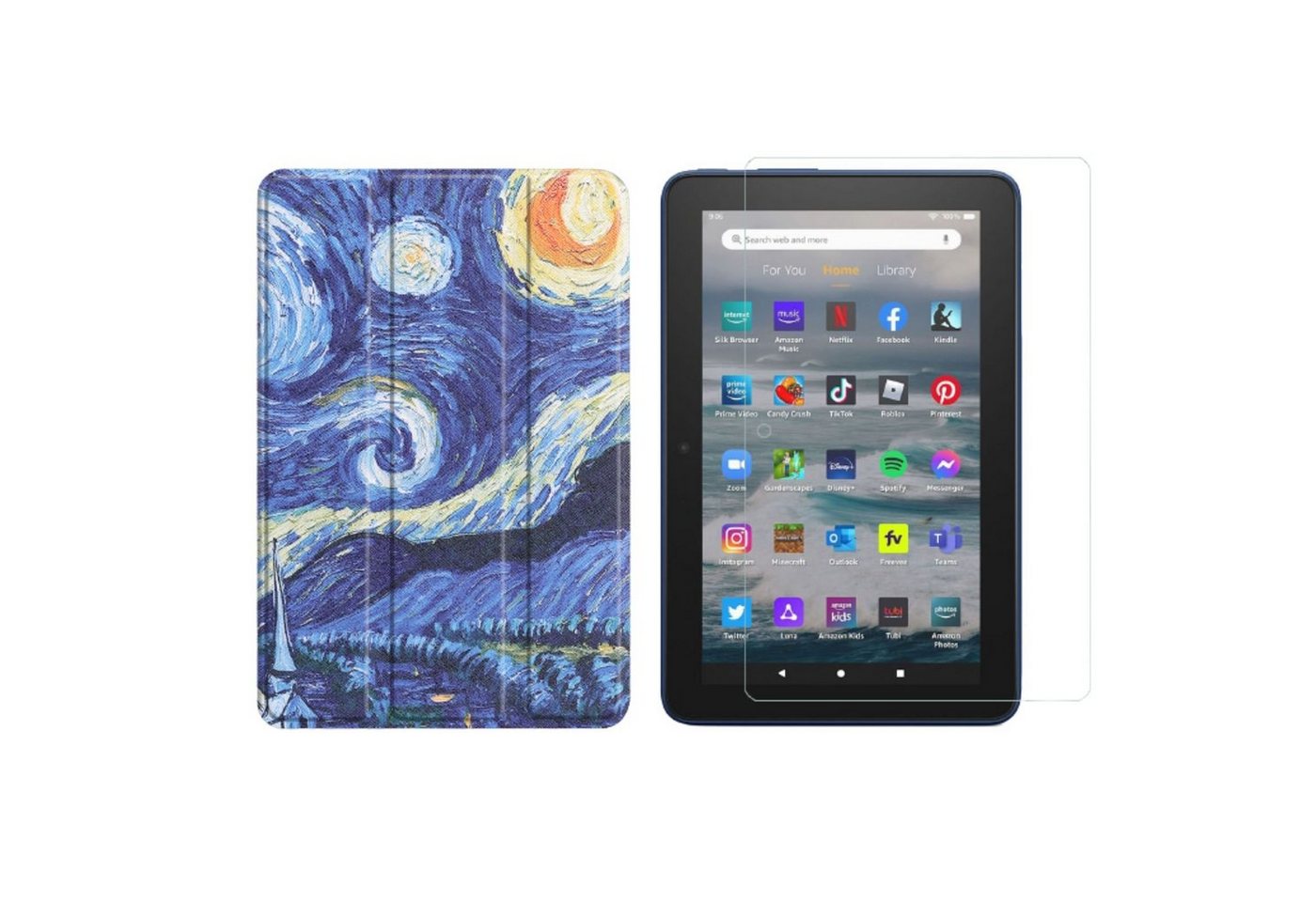 Lobwerk Tablet-Hülle 2in1 Set (Hülle + Glas) für Amazon Kindle Fire 7 12. Generation 2022 7, Wake & Sleep Funktion, Sturzdämpfung, Aufstellfunktion von Lobwerk