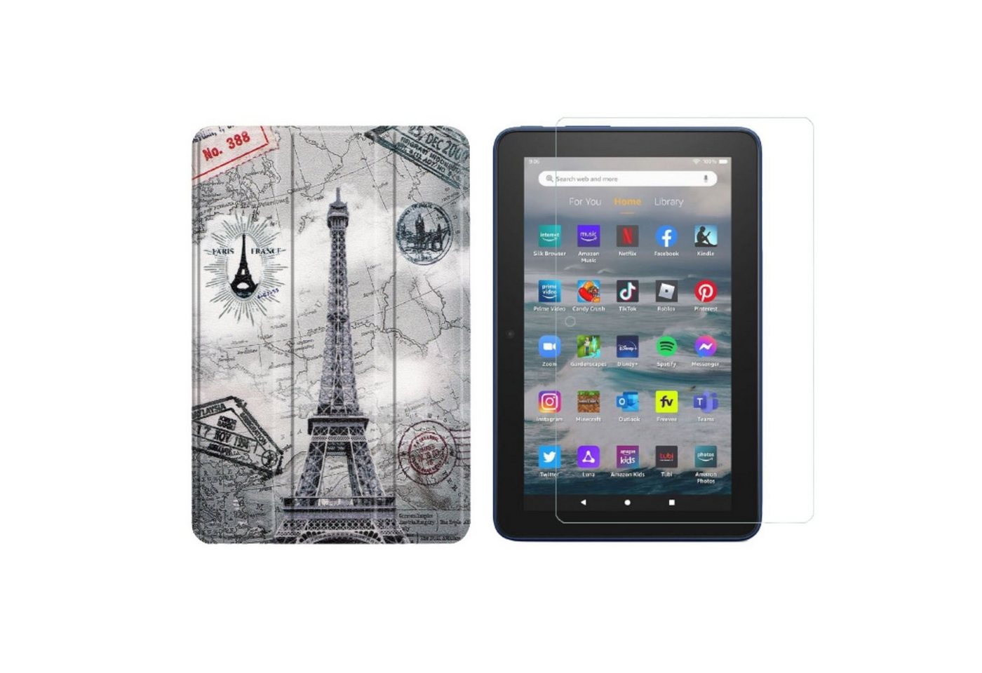 Lobwerk Tablet-Hülle 2in1 Set (Hülle + Glas) für Amazon Kindle Fire 7 12. Generation 2022 7, Wake & Sleep Funktion, Sturzdämpfung, Aufstellfunktion von Lobwerk