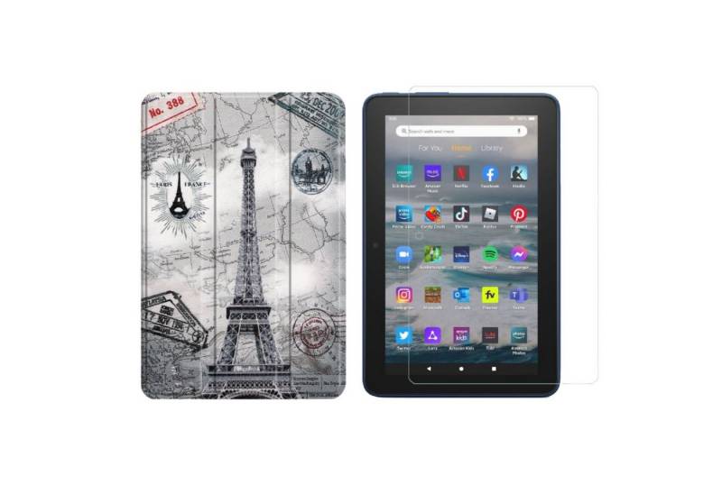 Lobwerk Tablet-Hülle 2in1 Set (Hülle + Glas) für Amazon Kindle Fire 7 12. Generation 2022 7, Wake & Sleep Funktion, Sturzdämpfung, Aufstellfunktion von Lobwerk