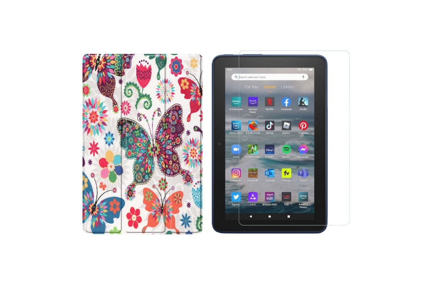 Lobwerk Tablet-Hülle 2in1 Set (Hülle + Glas) für Amazon Kindle Fire 7 12. Generation 2022 7, Wake & Sleep Funktion, Sturzdämpfung, Aufstellfunktion von Lobwerk