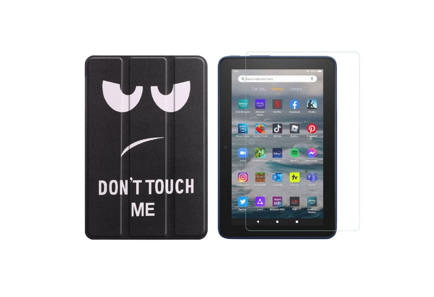 Lobwerk Tablet-Hülle 2in1 Set (Hülle + Glas) für Amazon Kindle Fire 7 12. Generation 2022 7, Wake & Sleep Funktion, Sturzdämpfung, Aufstellfunktion von Lobwerk
