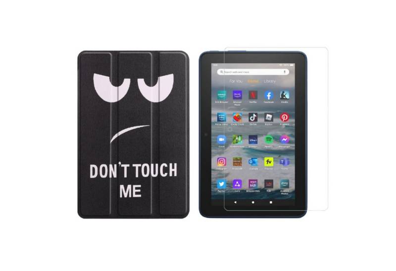 Lobwerk Tablet-Hülle 2in1 Set (Hülle + Glas) für Amazon Kindle Fire 7 12. Generation 2022 7, Wake & Sleep Funktion, Sturzdämpfung, Aufstellfunktion von Lobwerk