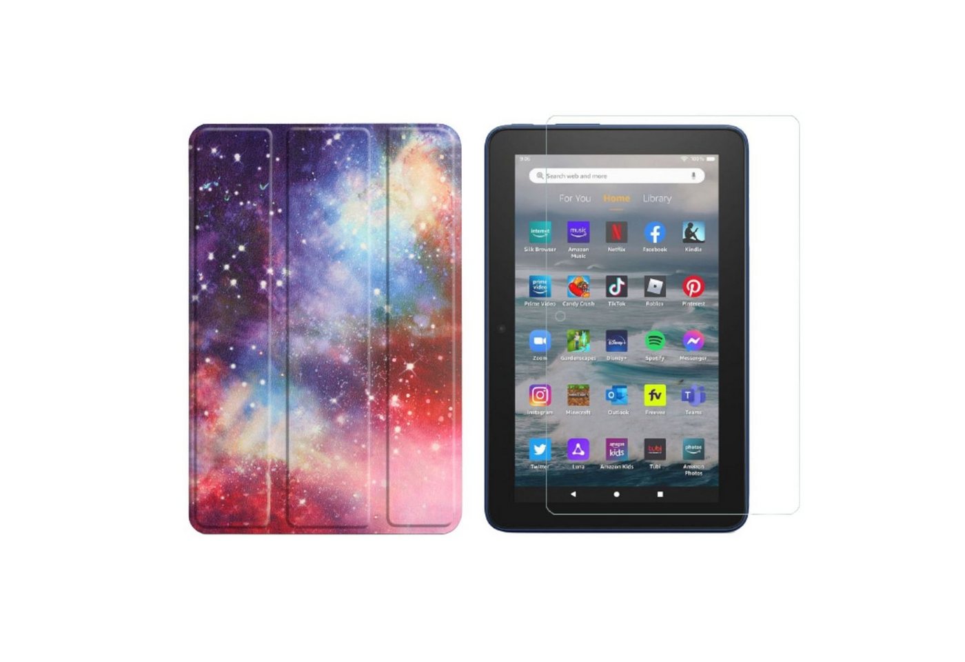 Lobwerk Tablet-Hülle 2in1 Set (Hülle + Glas) für Amazon Kindle Fire 7 12. Generation 2022 7, Wake & Sleep Funktion, Sturzdämpfung, Aufstellfunktion von Lobwerk