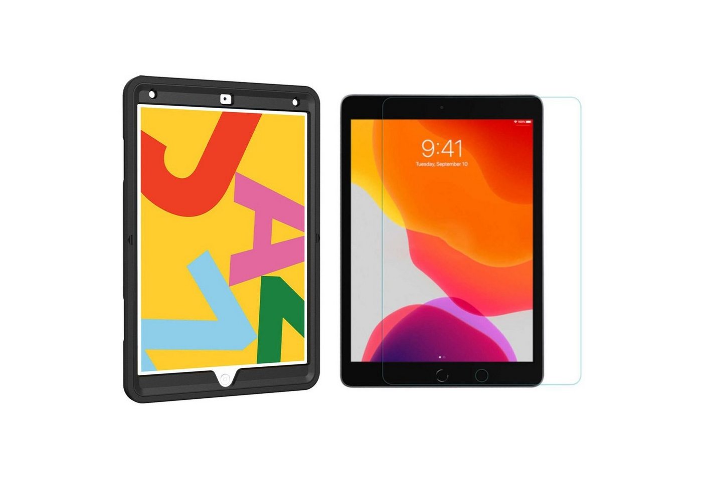 Lobwerk Tablet-Hülle 2in1 Set (Hülle + Glas) für Apple IPad 10.2 2019/2020 10.2 Zoll, Sturzdämpfung, Aufstellfunktion, Outdoor von Lobwerk