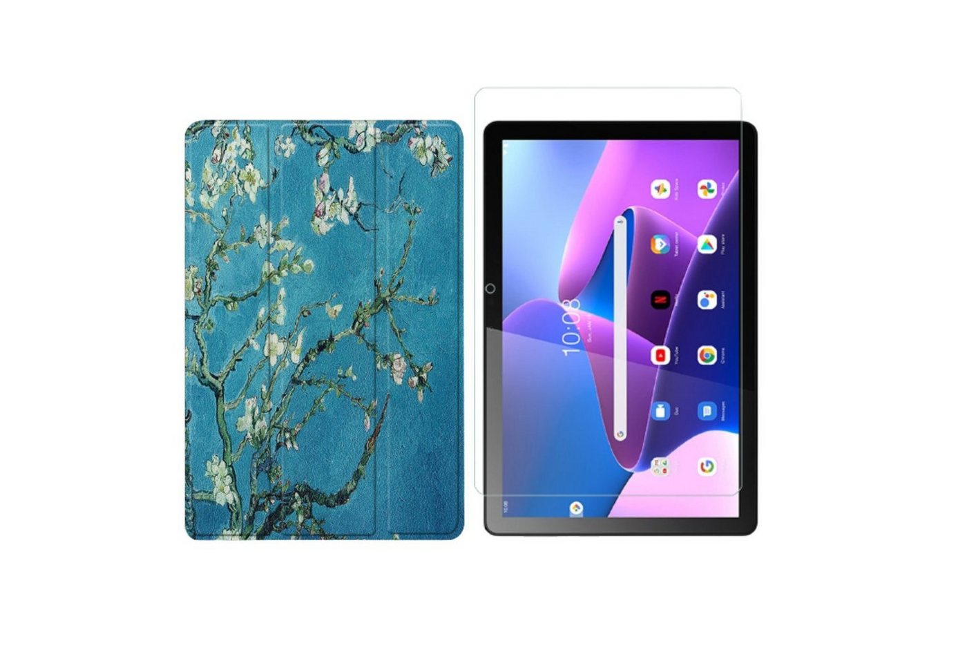 Lobwerk Tablet-Hülle 2in1 Set (Hülle + Glas) für Lenovo Tab M10 3. Gen 2022 TB-328F, Wake & Sleep Funktion, Sturzdämpfung, Aufstellfunktion von Lobwerk