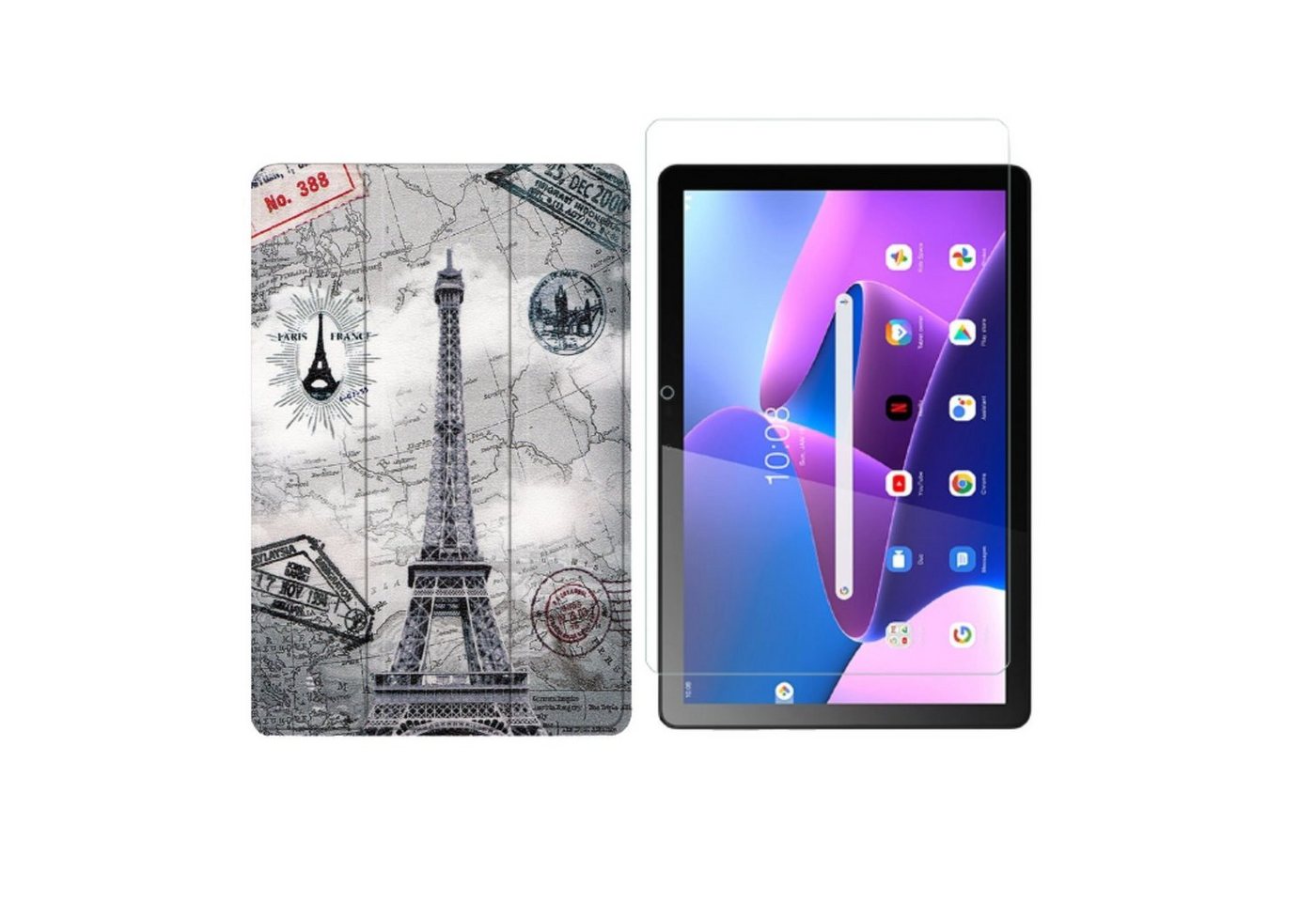 Lobwerk Tablet-Hülle 2in1 Set (Hülle + Glas) für Lenovo Tab M10 Plus 3. Generation 2022, Wake & Sleep Funktion, Sturzdämpfung, Aufstellfunktion von Lobwerk
