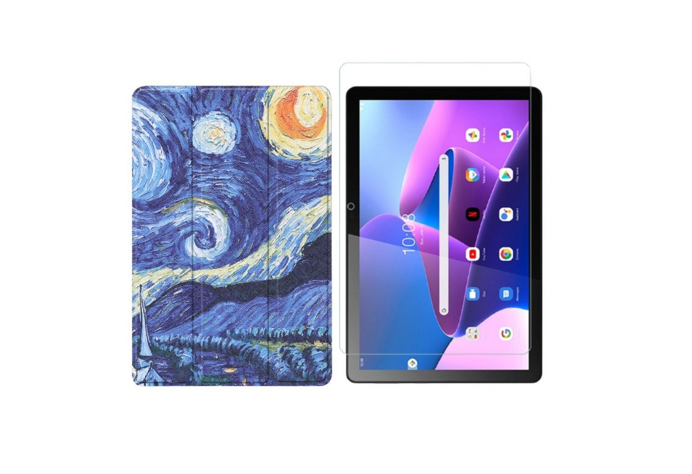 Lobwerk Tablet-Hülle 2in1 Set (Hülle + Glas) für Lenovo Tab M10 Plus 3. Generation 2022, Wake & Sleep Funktion, Sturzdämpfung, Aufstellfunktion von Lobwerk