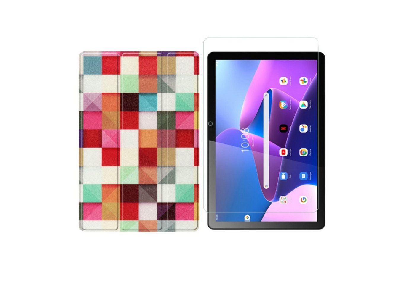 Lobwerk Tablet-Hülle 2in1 Set (Hülle + Glas) für Lenovo Tab M10 Plus 3. Generation 2022, Wake & Sleep Funktion, Sturzdämpfung, Aufstellfunktion von Lobwerk