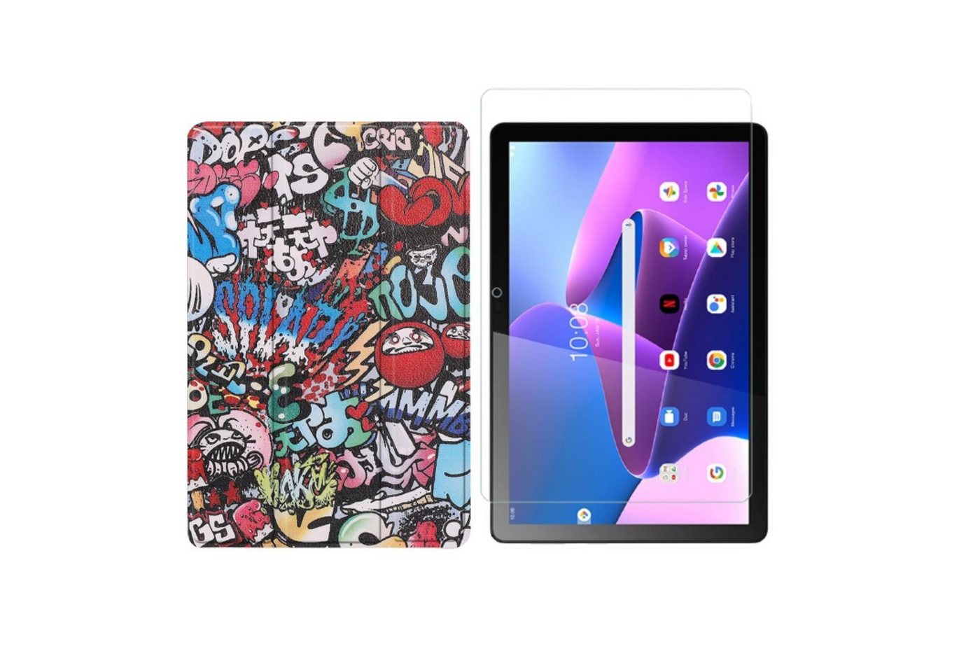 Lobwerk Tablet-Hülle 2in1 Set (Hülle + Glas) für Lenovo Tab M10 Plus 3. Generation 2022, Wake & Sleep Funktion, Sturzdämpfung, Aufstellfunktion von Lobwerk