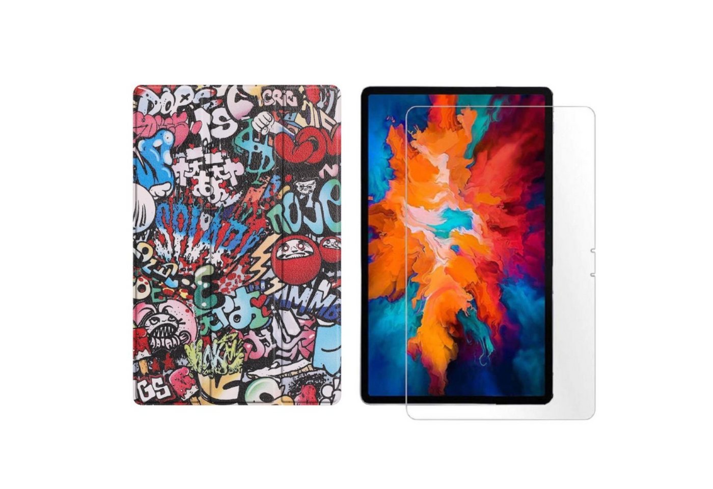 Lobwerk Tablet-Hülle 2in1 Set (Hülle + Glas) für Lenovo Tab P11 2021 TB-J606F TB-J606X 11, Wake & Sleep Funktion, Sturzdämpfung, Aufstellfunktion von Lobwerk