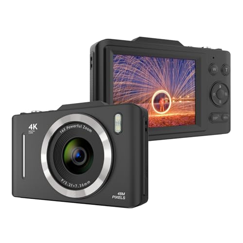 LOCADENCE 4K Digitalkamera, 48MP 16X Zoom Tragbare Digitale Videokamera in LED Blitz, 2,8 Zoll IPS Bildschirm Anti Shake Kompakt Reisekamera für Jugendliche Erwachsene Anfänger (Schwarz) von Locadence