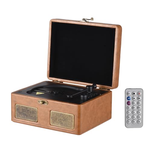LOCADENCE Alle in Einem Plattenspieler, Multifunktionaler Tabletttyp Retro CD Player, Tragbare Dual Lautsprecher HiFi BT Player mit Fernbedienung Unterstützter CD U Disk TF Karte (Braun) von Locadence