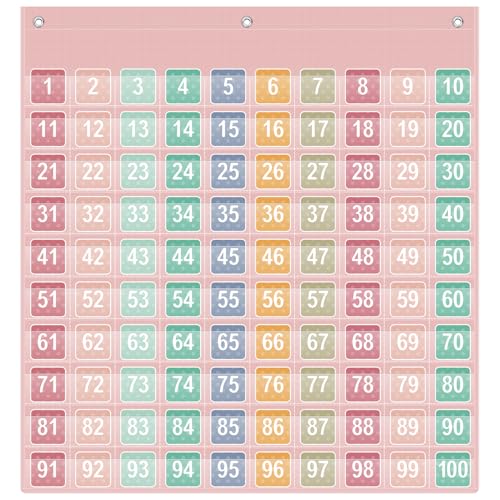 Locmeo Hundert Taschendiagramm mit Zahlenkarten, Jute-Zahlen, Taschendiagramm, Kinder, Zählen von Zahlen, Lernen für Klassenzimmer, Zählen und Organizer (Rosa) von Locmeo