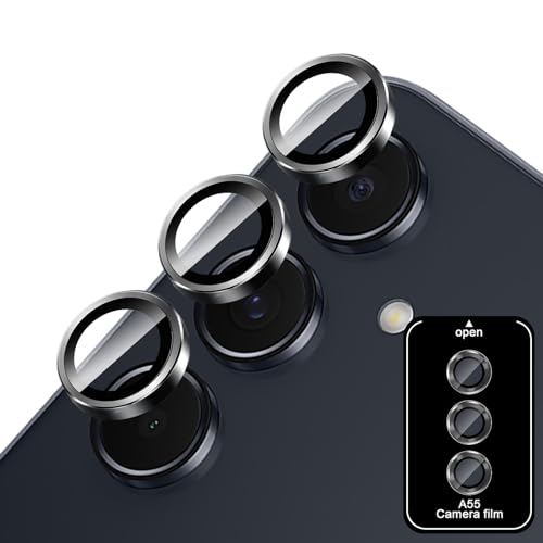 Locofun Kameraschutz für Samsung Galaxy A55 5G für Panzerglas, 9H Härte Einzeln Kamera Schutzfolie, Anti-Kratzen Individuelle Ring aus Metall Linse Folie Schutzglas -Schwarz von Locofun