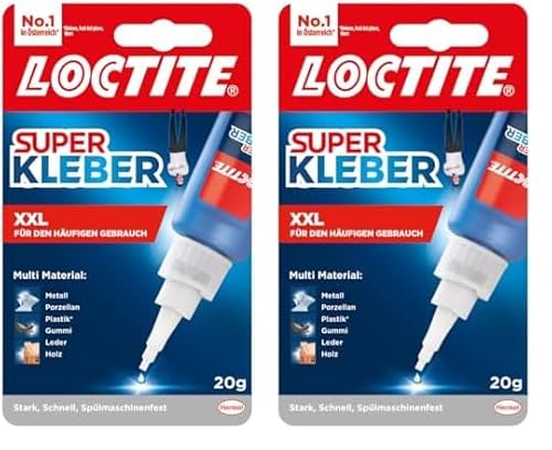 Loctite Superkleber flüssig XXL, spülmaschinenfester Superkleber für viele Sofortreparaturen, schnelltrocknender farbloser Flüssigkleber, 1 x 20 g (Packung mit 2) von Loctite