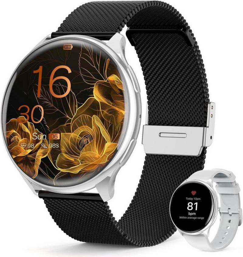 Loekneue Damen's Telefonfunktion IP68 Wasserdichter Fitness-Tracker Smartwatch (1,39 Zoll, Android/iOS), mit austauschbarem weichem Silikonarmband, mit SpO2 monitor Menstruationszyklus Schlafmonitor Schrittzähler von Loekneue